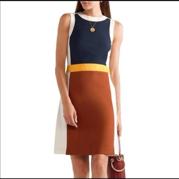 Tory Burch Mya Sleeveless Retro Inspired Color Block Dress Size Small - Picture 5 of 10